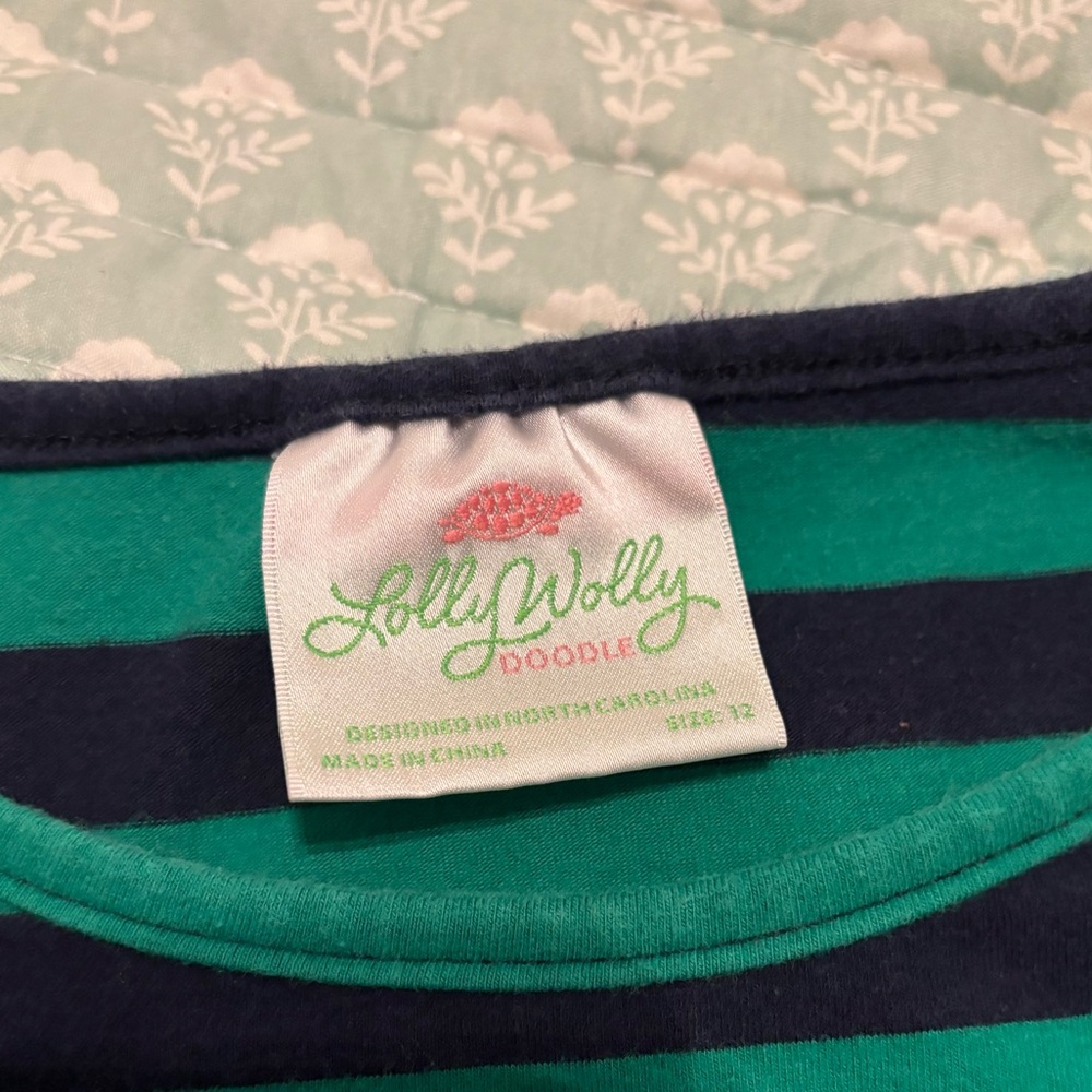 Lolly Wolly Doodle Green and Navy Blue Striped Dress - Picture 4 of 5